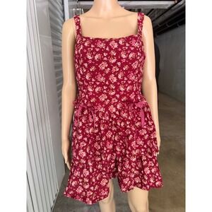 FRANCESCA'S Burgundy Floral Tiered Mini Dress Large Red Cotton Ruffle 26EY34ZCRD